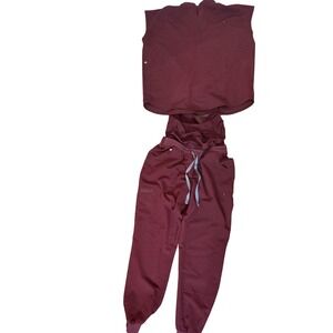 FIGS Scrub Set Womens Small Red Maternity Jogger‎ Pants Technical V Neck Top